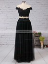 Popular Black Tulle Two Piece Off-the-shoulder Long Prom Dresses #Favs02019106