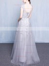 A-line Scoop Neck Tulle Floor-length Appliques Lace Prom Dresses #Favs020102851