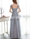 A-line Scoop Neck Tulle Floor-length Appliques Lace Prom Dresses #Favs020102900