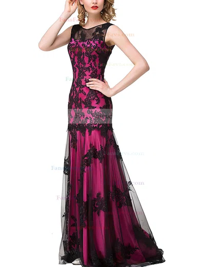 Trumpet/Mermaid Scoop Neck Tulle Sweep Train Appliques Lace Prom Dresses #Favs020104144