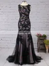 Trumpet/Mermaid Scoop Neck Tulle Sweep Train Appliques Lace Prom Dresses #Favs020104144