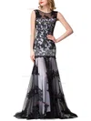 Trumpet/Mermaid Scoop Neck Tulle Sweep Train Appliques Lace Prom Dresses #Favs020104144