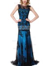 Trumpet/Mermaid Scoop Neck Tulle Sweep Train Appliques Lace Prom Dresses #Favs020104144
