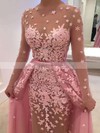 A-line Scoop Neck Tulle Detachable Appliques Lace Prom Dresses #Favs020102927