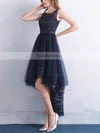 A-line Scoop Neck Tulle Asymmetrical Beading Prom Dresses #Favs020103134