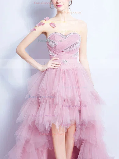 A-line Sweetheart Tulle Asymmetrical Beading Prom Dresses #Favs020103147