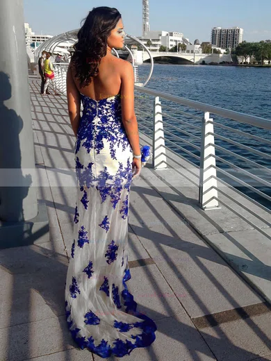 Sheath/Column Sweetheart Tulle Asymmetrical Appliques Lace Prom Dresses #Favs020103163