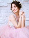 Princess Scoop Neck Tulle Floor-length Appliques Lace Prom Dresses #Favs020103231