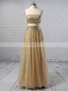 A-line Strapless Tulle Floor-length Beading Prom Dresses #Favs020103286