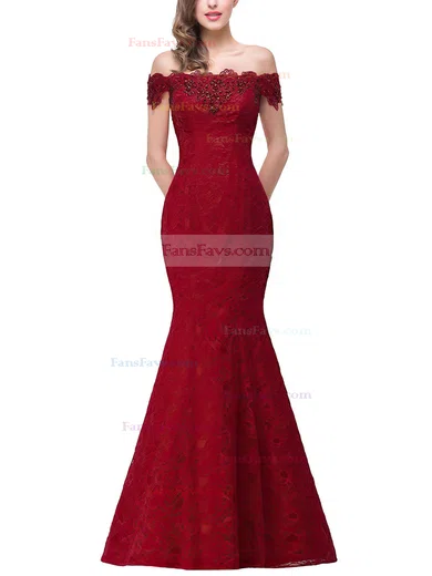 Trumpet/Mermaid Off-the-shoulder Lace Floor-length Beading Prom Dresses #Favs020104153