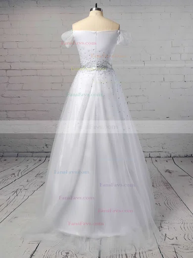 Princess Off-the-shoulder Tulle Sweep Train Beading Prom Dresses #Favs020103740