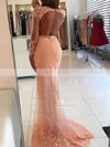Trumpet/Mermaid Scoop Neck Tulle Sweep Train Appliques Lace Prom Dresses #Favs020104852