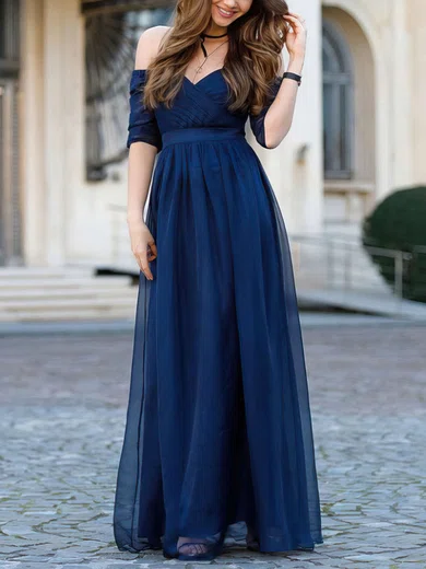 A-line Off-the-shoulder Tulle Floor-length Sashes / Ribbons Prom Dresses #Favs020104860