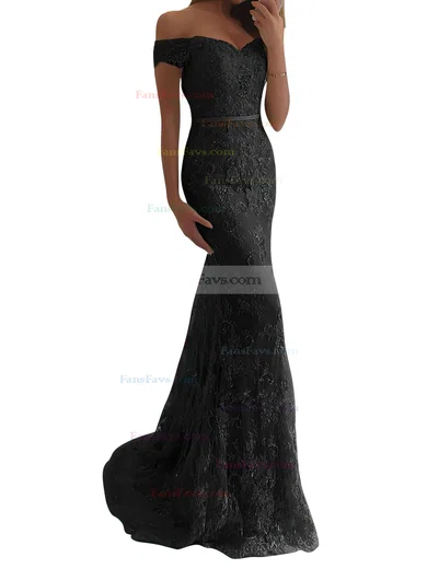 Trumpet/Mermaid Off-the-shoulder Lace Sweep Train Appliques Lace Prom Dresses #Favs020104963