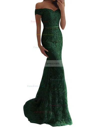 Trumpet/Mermaid Off-the-shoulder Lace Sweep Train Appliques Lace Prom Dresses #Favs020104963