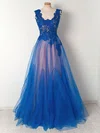 Princess Scalloped Neck Tulle Floor-length Appliques Lace Prom Dresses #Favs020105008