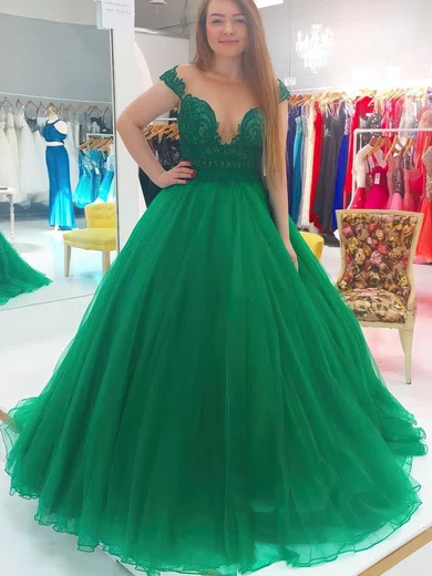 Ball Gown Scoop Neck Tulle Floor-length Lace Prom Dresses #Favs020105416