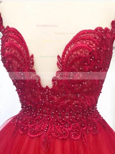 Ball Gown Scoop Neck Tulle Floor-length Lace Prom Dresses #Favs020105416