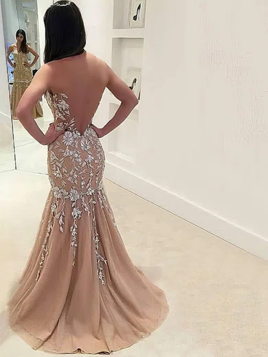 Trumpet/Mermaid Sweetheart Tulle Sweep Train Appliques Lace Prom Dresses #Favs020105541