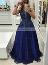 Princess V-neck Tulle Floor-length Appliques Lace Prom Dresses #Favs020105572