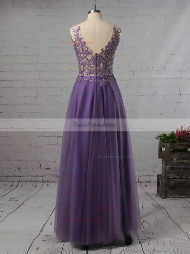 Princess V-neck Tulle Floor-length Beading Prom Dresses #Favs020105576