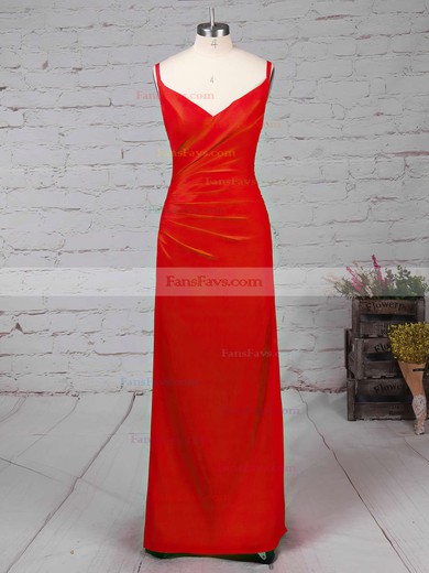 Sheath/Column V-neck Silk-like Satin Ankle-length Split Front Prom Dresses #Favs020104358