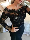 Trumpet/Mermaid Scoop Neck Lace Tulle Sweep Train Beading Prom Dresses #Favs020105593