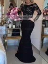 Trumpet/Mermaid Scoop Neck Lace Tulle Sweep Train Beading Prom Dresses #Favs020105593