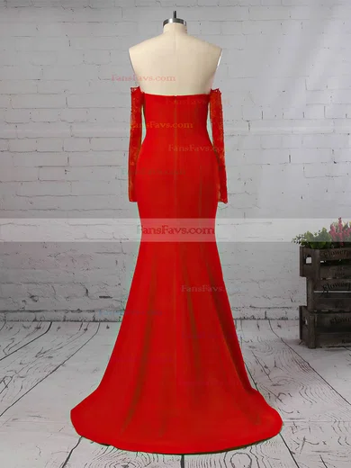 Trumpet/Mermaid Off-the-shoulder Stretch Crepe Floor-length Appliques Lace Prom Dresses #Favs020105586