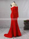 Trumpet/Mermaid Off-the-shoulder Stretch Crepe Floor-length Appliques Lace Prom Dresses #Favs020105586