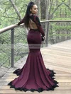 Trumpet/Mermaid V-neck Jersey Sweep Train Appliques Lace Prom Dresses #Favs020105612