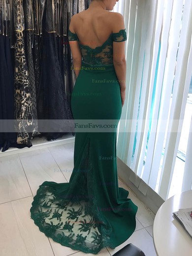 Trumpet/Mermaid Off-the-shoulder Silk-like Satin Sweep Train Appliques Lace Prom Dresses #Favs020105691