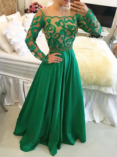 A-line Scoop Neck Chiffon Floor-length Beading Prom Dresses #Favs020102450