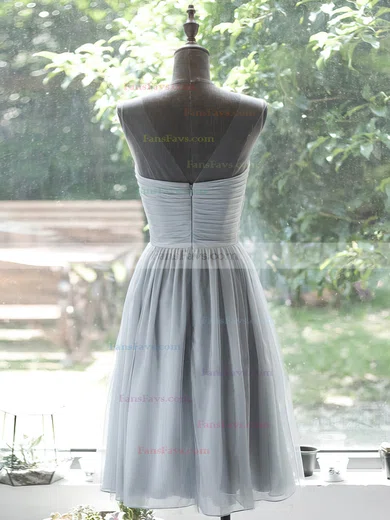 Cheap Knee-length Gray Chiffon Appliques Lace and Pleats Scoop Neck Short Prom Dresses #Favs020100029