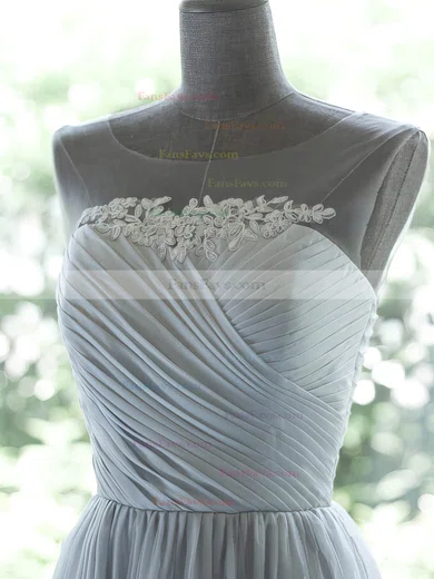 Cheap Knee-length Gray Chiffon Appliques Lace and Pleats Scoop Neck Short Prom Dresses #Favs020100029