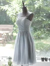 Cheap Knee-length Gray Chiffon Appliques Lace and Pleats Scoop Neck Short Prom Dresses #Favs020100029