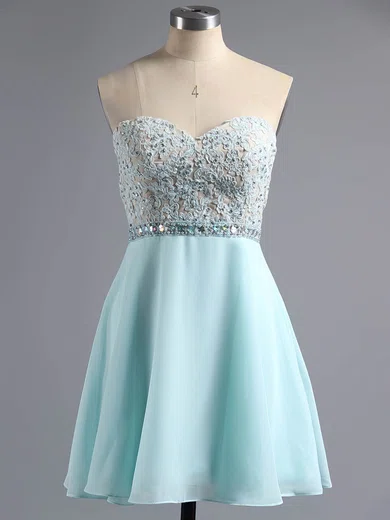 School A-line Sweetheart Chiffon Appliques Lace Short/Mini Short Prom Dresses #Favs020100883