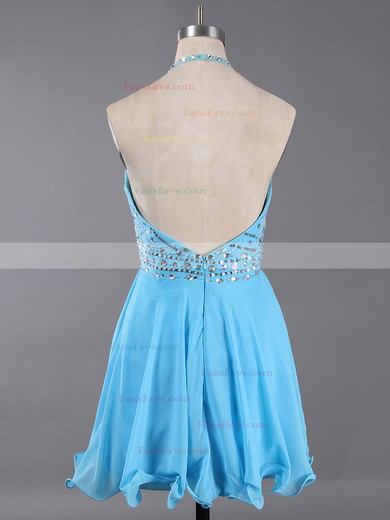 Backless A-line Halter Chiffon Crystal Detailing Short/Mini Classy Short Prom Dresses #Favs020100982