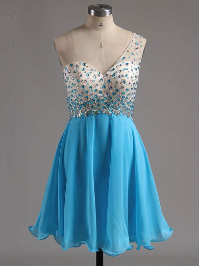 One Shoulder A-line Chiffon Short/Mini Beading Backless Discounted Homecoming Dresses #Favs020101759