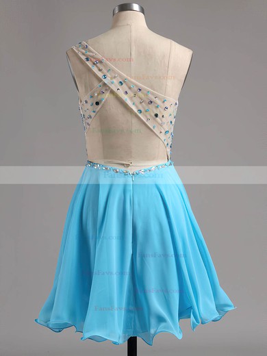 One Shoulder A-line Chiffon Short/Mini Beading Backless Discounted Homecoming Dresses #Favs020101759