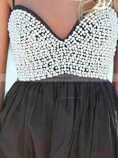 Empire Sweetheart Chiffon Short/Mini Pearl Detailing Simple Black Short Prom Dresses #Favs020102613