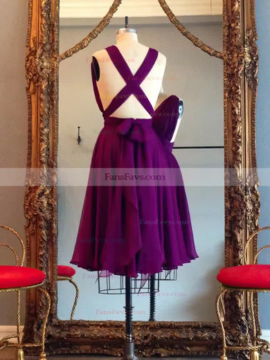 Hot A-line V-neck Chiffon Knee-length Ruffles Red Backless Short Prom Dresses #Favs020102648