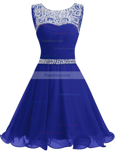 Short/Mini A-line Scoop Neck Chiffon Beading Sweet Short Prom Dresses #Favs020102720