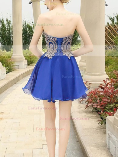 Girls A-line Sweetheart Chiffon Short/Mini Appliques Lace Royal Blue Short Prom Dresses #Favs020103460