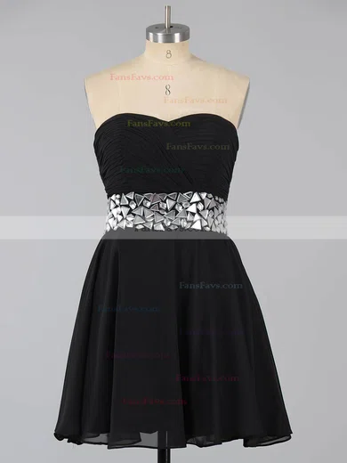 A-line Sweetheart Chiffon Short/Mini Crystal Detailing Short Prom Dresses #Favs02041948