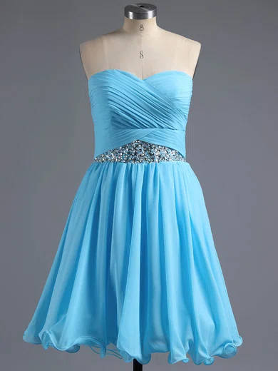 A-line Sweetheart Chiffon Short/Mini Crystal Detailing Short Prom Dresses #Favs02042295
