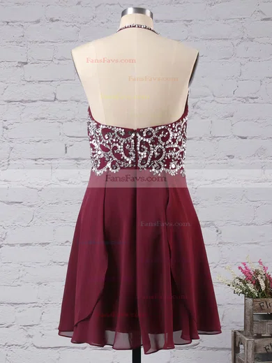 Empire Halter Chiffon Short/Mini Beading Short Prom Dresses #Favs02042381