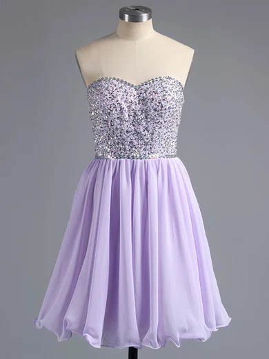 A-line Sweetheart Chiffon Short/Mini Beading Short Prom Dresses #Favs02042389