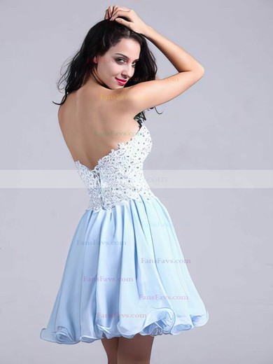 A-line Sweetheart Chiffon Short/Mini Appliques Lace Homecoming Dresses #Favs02051689