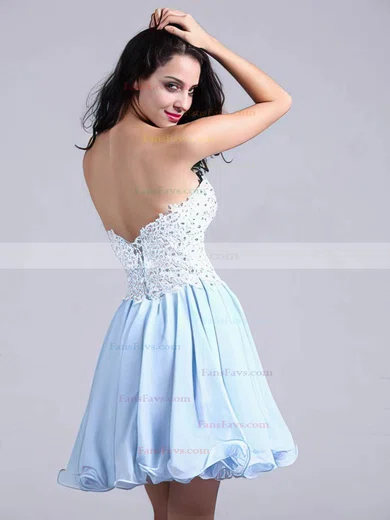 A-line Sweetheart Chiffon Short/Mini Appliques Lace Short Prom Dresses #Favs02051689